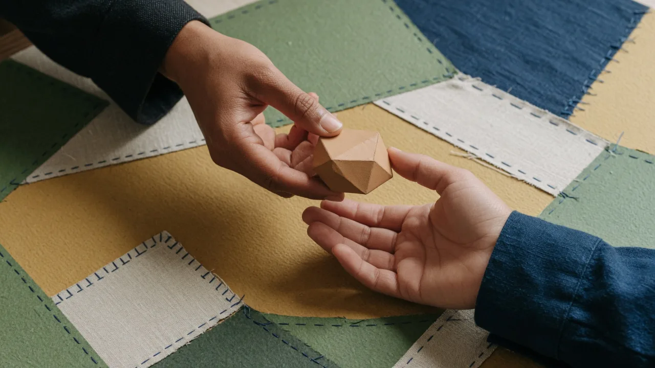 Tactile paper pieces arranged on a shared table